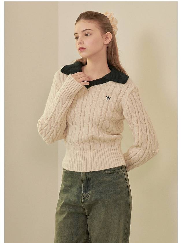 Women's Fluffy Open Collar Knit Top Ivory - MICANE - BALAAN 7