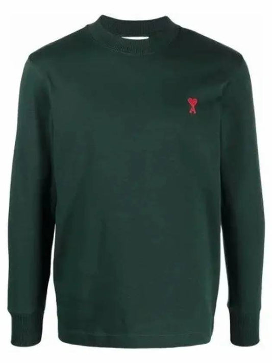 Small Heart Logo Long Sleeve T-Shirt Green - AMI - BALAAN 1