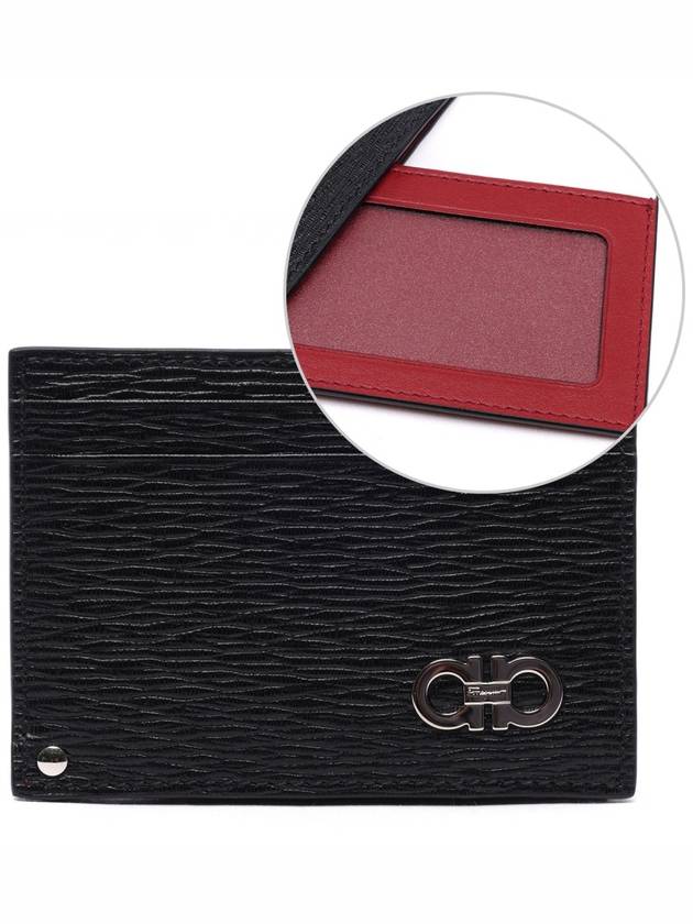 Double Gancini Leather Card Wallet Black - SALVATORE FERRAGAMO - BALAAN 3