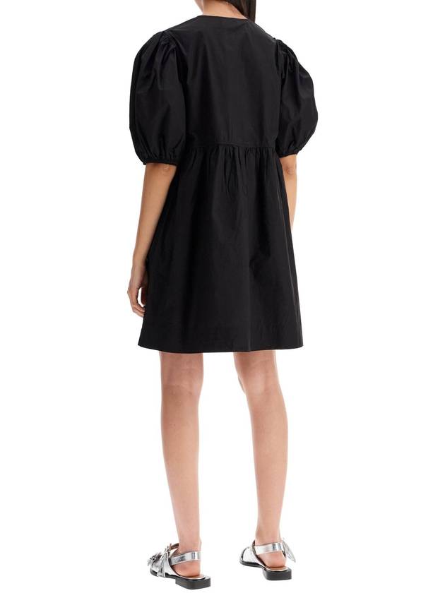 Poplin Tie String Cotton Short Dress Black - GANNI - BALAAN 4