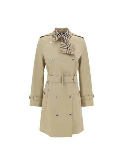 Check Trim Gabardine Trench Coat Honey - BURBERRY - BALAAN 2