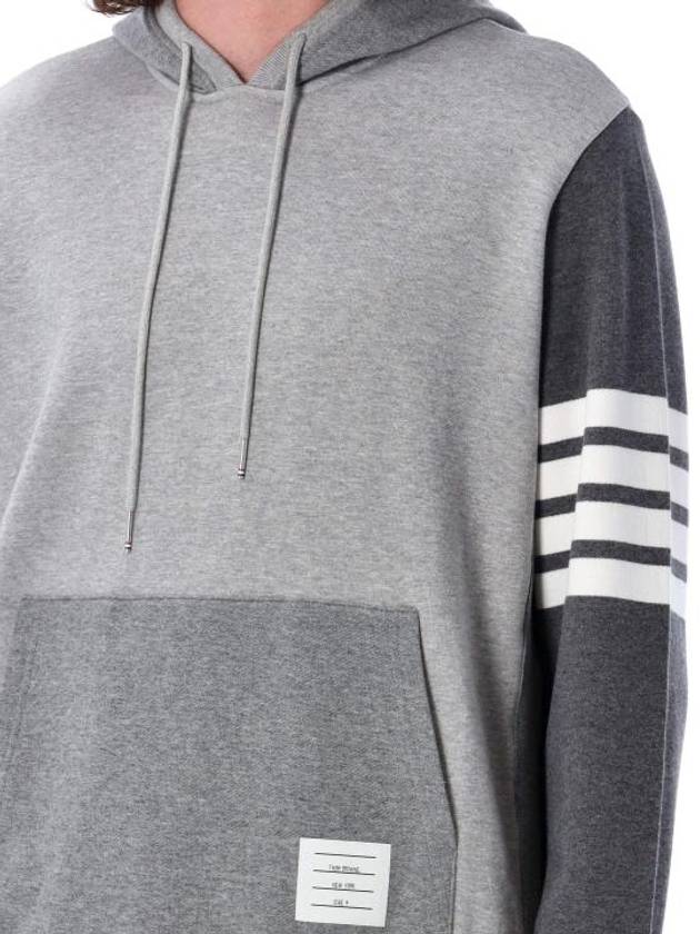 Panel Drawstring Cotton Hoodie Grey - THOM BROWNE - BALAAN 4