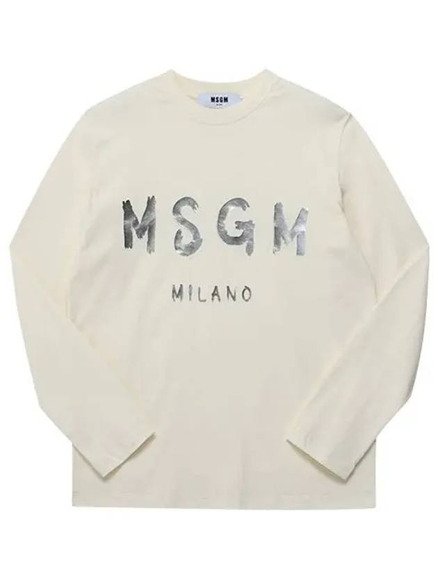 Milano Brushed Logo Crew Neck Long Sleeve T-Shirt Ivory - MSGM - BALAAN 3