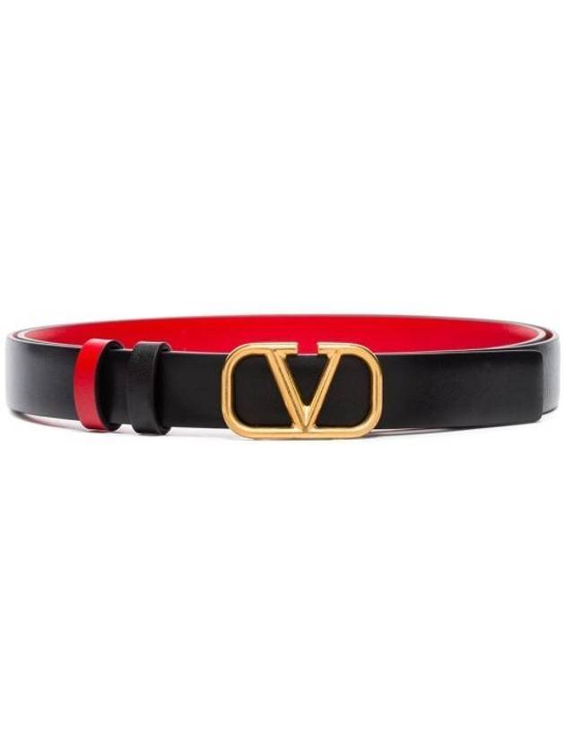 V Logo Signature Leather Belt Black Red - VALENTINO - BALAAN 1