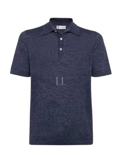 Ribbed Collar Slub Texture Polo Shirt Navy - BRUNELLO CUCINELLI - BALAAN 2