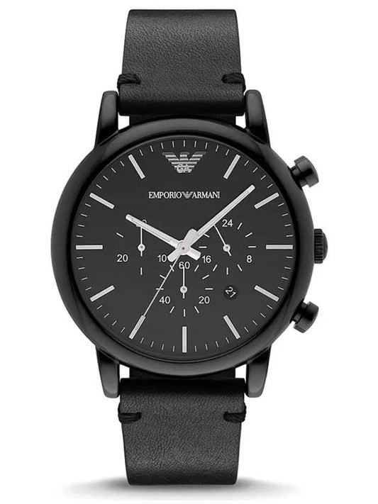 Chronograph 46mm Leather Watch Black - EMPORIO ARMANI - BALAAN 1