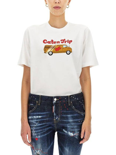 Cartoon Trip Print Short Sleeve T-Shirt White - DSQUARED2 - BALAAN 2