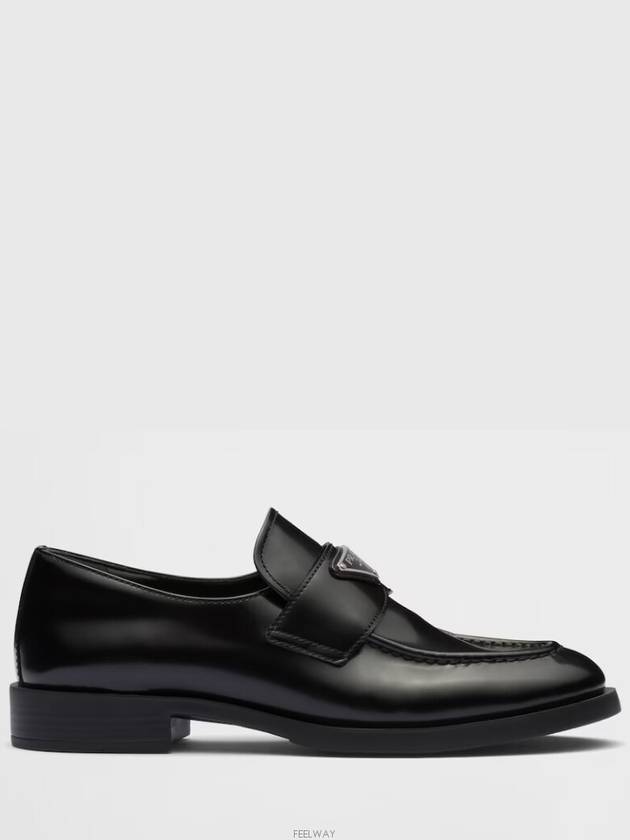 Triangle Logo Brush Leather Loafers Black - PRADA - BALAAN 6