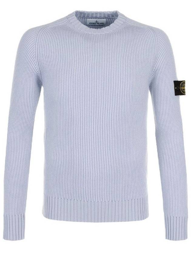 Waffen Ribbed Round Neck Knit Top Light Blue - STONE ISLAND - BALAAN 1