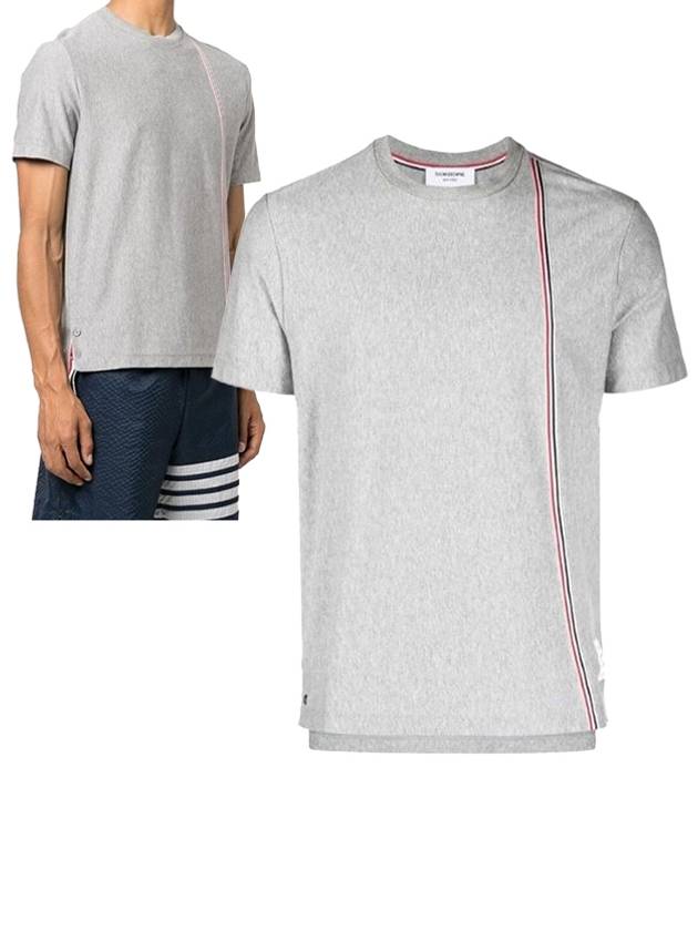 RWB Stripe Cotton Short Sleeve T-shirt Grey - THOM BROWNE - BALAAN 2