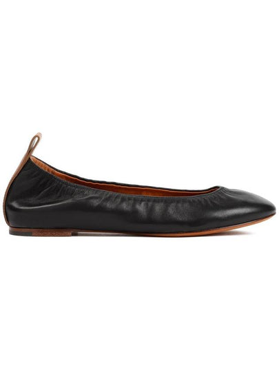 Embossed Logo Ballerina Leather Flat Black - LANVIN - BALAAN 2