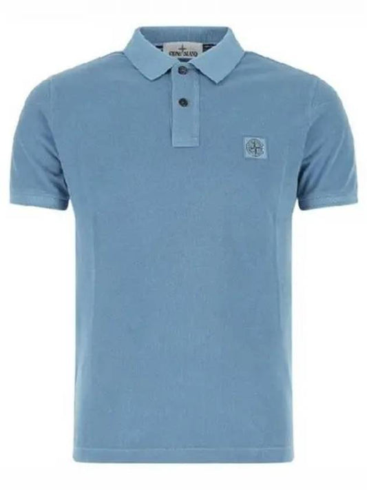 Men's Logo Patch Cotton Short Sleeve Polo Shirt Blue - STONE ISLAND - BALAAN 2