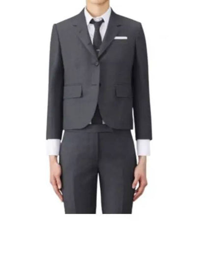 Women's Twill Slim Fit Single Breasted Wool Jacket Dark Gray - THOM BROWNE - BALAAN 2