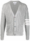 Diagonal Cable V-Neck Knit Cardigan Light Grey - THOM BROWNE - BALAAN 3