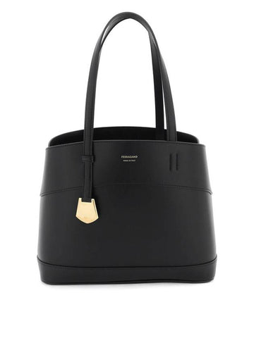 Charming Leather Canvas Tote Bag Black - SALVATORE FERRAGAMO - BALAAN 1