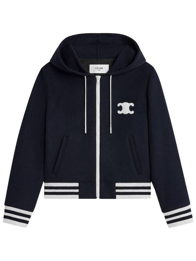 Triomphe Patch Cashmere Zip Up Hoodie Navy - CELINE - BALAAN 2