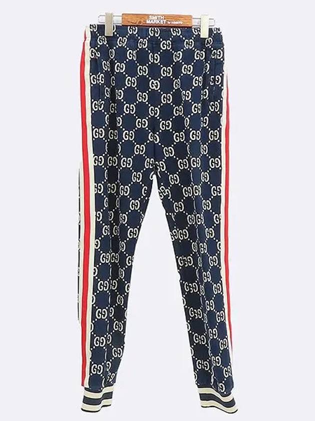 496920 100 cotton navy color ivory GG logo men s track pants size M - GUCCI - BALAAN 1