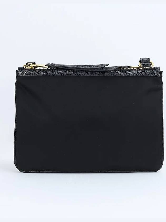 Gold Logo Double Zip Nylon Cross Bag Black - PRADA - BALAAN 3