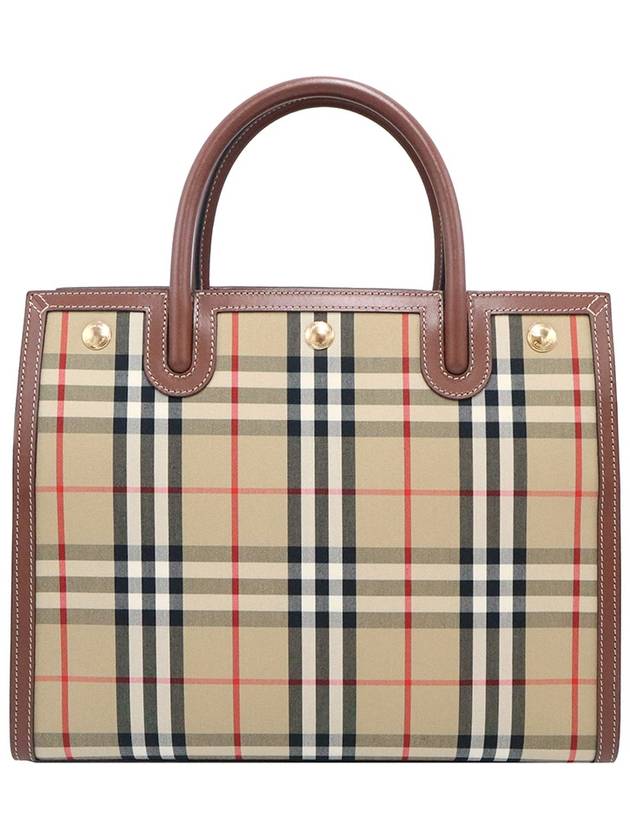 Women s Burberry 8025274 Vintage Check Brown Leather Title Small Tote Bag gt Gangbuk used luxury goods - BURBERRY - BALAAN 5