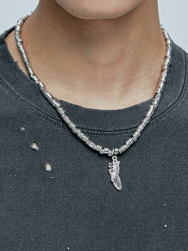 Feather Antique Silver Bead Necklace - KND - BALAAN 8