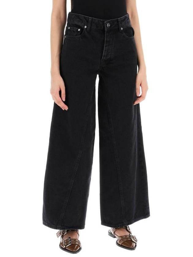 Joezy Regular Fit Cotton Wide Jeans Washed Black - GANNI - BALAAN 3