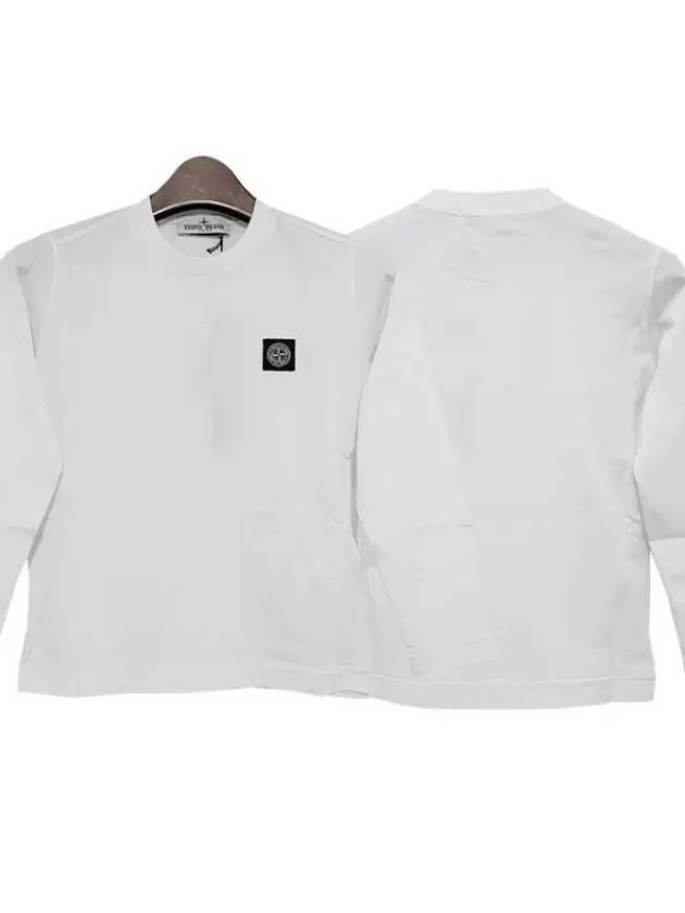 Kids Garment Dyed Cotton Jersey Long Sleeve T-Shirt White - STONE ISLAND - BALAAN 2