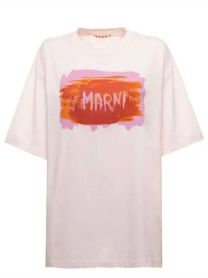 Logo Print Cotton Short Sleeve T-Shirt Pink - MARNI - BALAAN 2