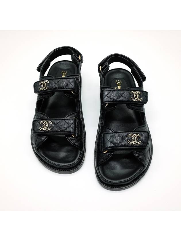 Women's CC Logo Velcro Sandals Gold Black - CHANEL - BALAAN 2