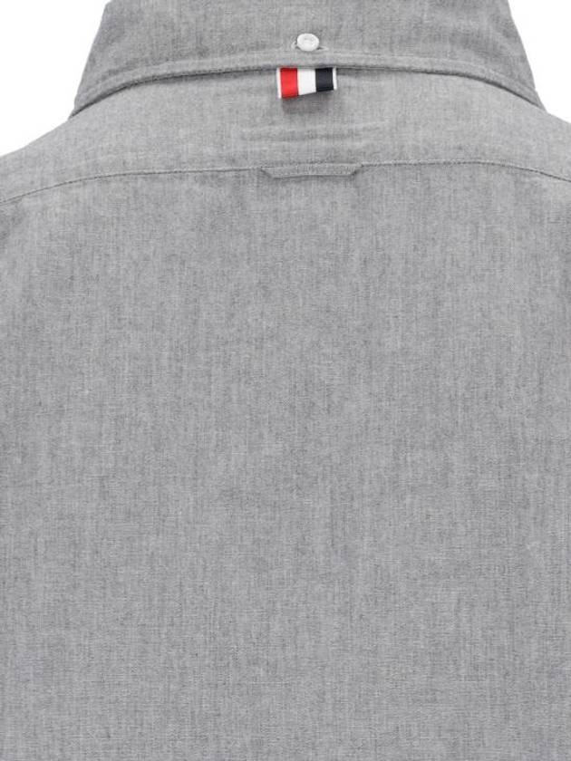 Men's Diagonal Shambray Print Nametag Straight Fit Long Sleeve Shirt Medium Grey - THOM BROWNE - BALAAN 3