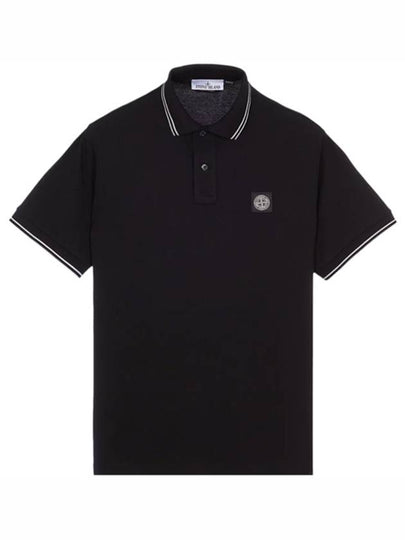 Stretch Cotton Pique Short Sleeve Polo Shirt Black - STONE ISLAND - BALAAN 2