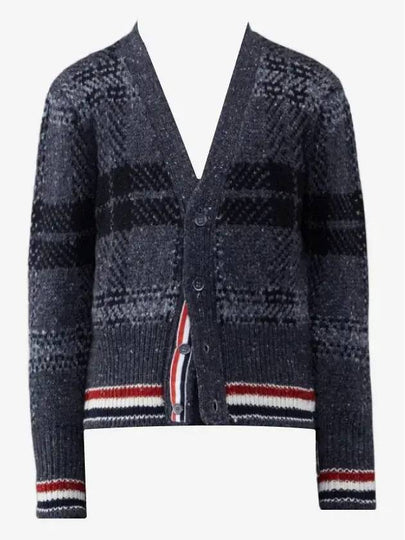 Donegal Tartan Stripe V-Neck Cardigan Grey - THOM BROWNE - BALAAN 2