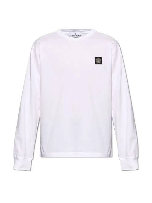 Logo Patch Cotton Jersey Long Sleeve T-Shirt White - STONE ISLAND - BALAAN 4