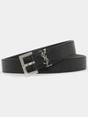 Square Buckle Monogram Leather Belt Black - SAINT LAURENT - BALAAN 4