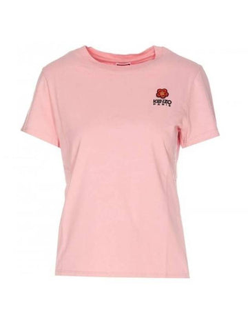 Boke Flower Logo Embroidery Short Sleeve T Shirt Pink - KENZO - BALAAN 1