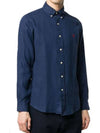 Men's Pony Embroidery Linen Oxford Long Sleeve Shirt Blue - POLO RALPH LAUREN - BALAAN 3