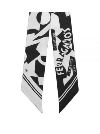 Logo Print Mini Silk Scarf White Black - SALVATORE FERRAGAMO - BALAAN 2