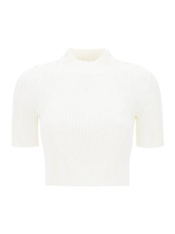 Logo Patch Short Sleeve Knit Top White - COURREGES - BALAAN 1