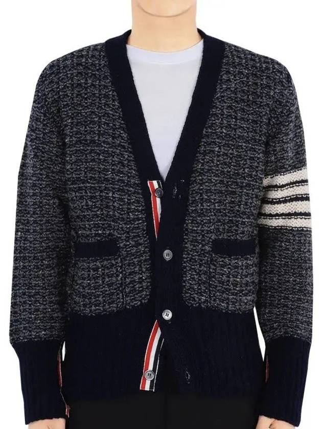 Mohair Tweed 4-Bar Classic V-neck Cardigan Navy - THOM BROWNE - BALAAN 3