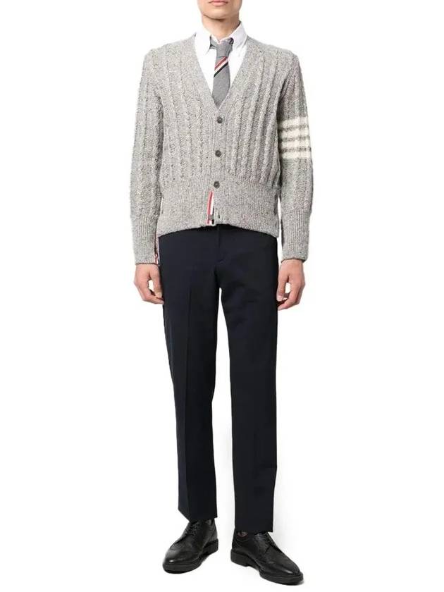 Donegal Twist Cable 4 Bar Classic V Neck Cardigan Light Grey - THOM BROWNE - BALAAN 3