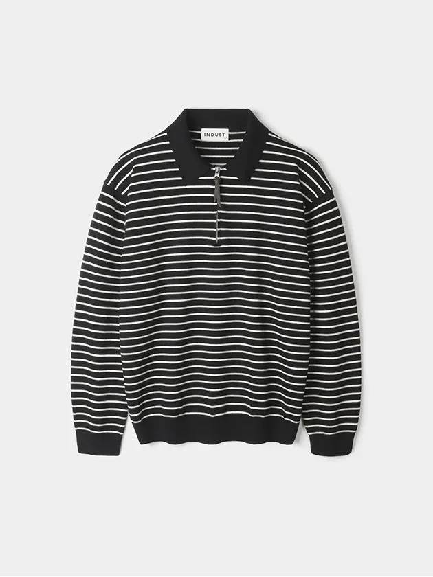 Striped collar half zip up knit black - INDUST - BALAAN 1