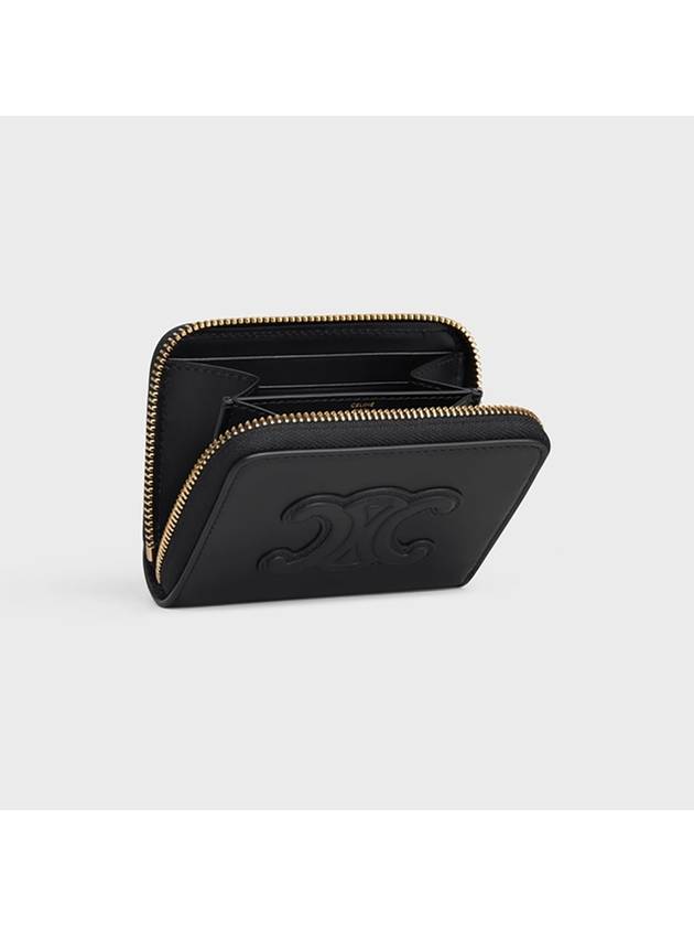 Cuir Triomphe Compact Smooth Calfskin Half Wallet Black - CELINE - BALAAN 5