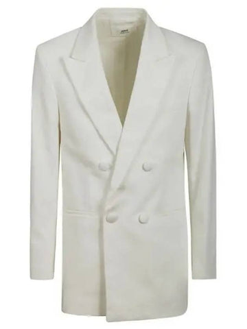 Double-Breasted Blazer Jacket White - AMI - BALAAN 1