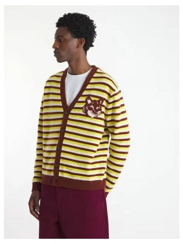 Men s Foxhead Intarsia Stripe Striped Comfort Spring Fall Cardigan Pecan Bgamot Domestic Product GM0024082339530 - MAISON KITSUNE - BALAAN 1