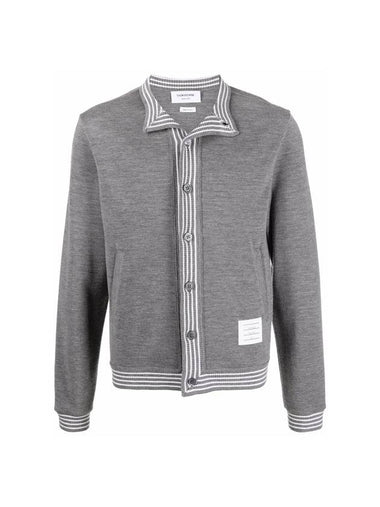 Men's Funnel Neck Button Up Wool Jacket Grey - THOM BROWNE - BALAAN 1