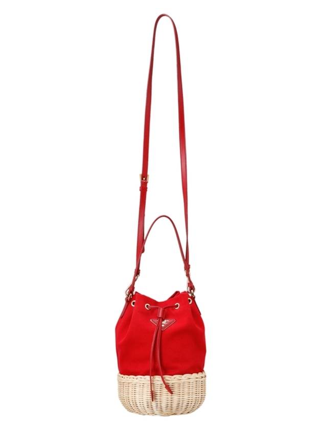 Hemp Triangle Logo Basket Mini Bucket Bag Red - PRADA - BALAAN 6