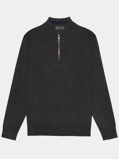 Men's V-Neck Half Zip Merino Wool Knit Top Dark Grey - G/FORE - BALAAN 2