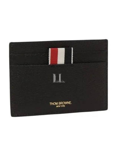 Pebble Grain Leather Stripe Single Card Wallet Black - THOM BROWNE - BALAAN 2