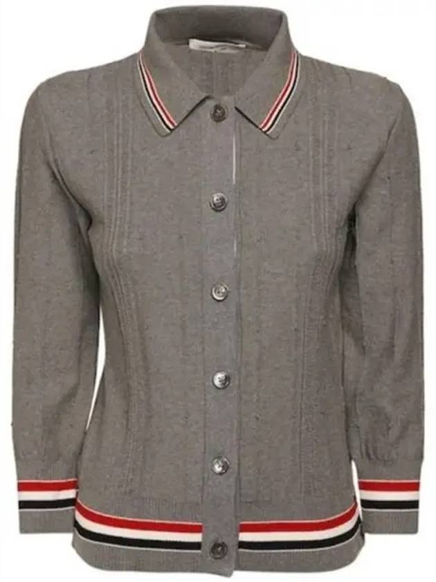 High Twist Cotton Stripe Polo Cardigan Grey - THOM BROWNE - BALAAN 2