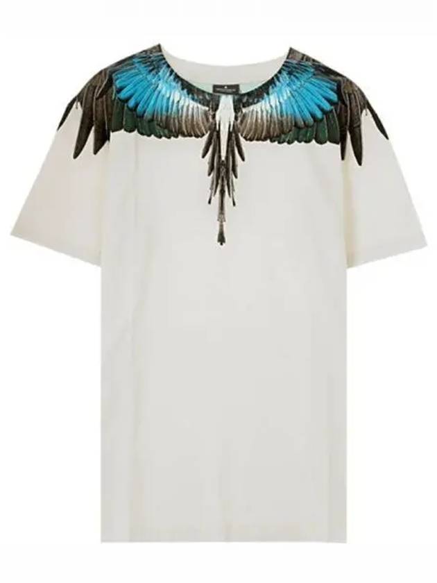 York Print Turquoise Wings Short Sleeve T-Shirt Light Beige - MARCELO BURLON - BALAAN 2