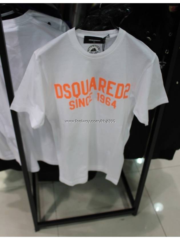 Men's Neon Orange Logo Short Sleeve TShirt S74GD0014 - DSQUARED2 - BALAAN 5